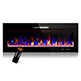 BEYOND BREEZE 50 Inches Electric Fireplace, Wall Mounted and Recessed Fireplace with Adjustable Flame Color, Log and Crystals 9 Color Combinations, LED Touch Screen and Remote Control