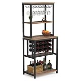 Tribesigns 4-Tier Wine Bakers Rack, Freestanding Wine Rack with Glass Holder and Wine Storage, Multi-Function Home Bar Furniture Wine Bar Cabinet for Kitchen Dining Room, Rustic Brown
