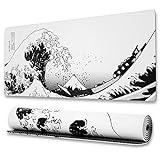 Ovenbird Extended Gaming Computer Mouse Pad, Large White Mouse Pad for Desk, Cute Anime Japanese Great Wave Desk Pad for Keyboard and Mouse, White, 31.5 x 11.8 x 0.12 inches