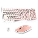 Wireless Keyboard Mouse Combo, cimetech Compact Full Size Wireless Keyboard and Mouse Set Less Noise Keys 2.4G Ultra-Thin Sleek Design for Windows, Computer, PC, Notebook, Laptop (Bright Pink)